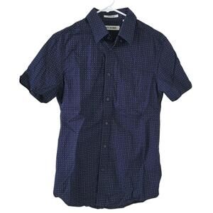 Ben Sherman Men Sm Button Shirt Short Sleeve Navy Polka Dot